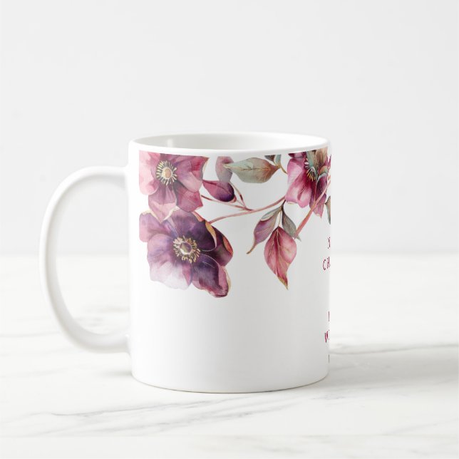 Taza De Café Elegant Winter Hellebore Floral Burgundy Wedding (Izquierda)