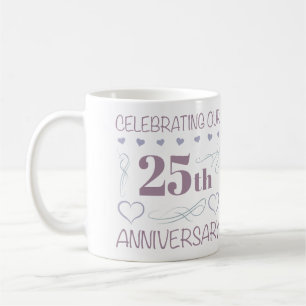 Taza De Café Elegante 25° Aniversario Boda Púrpura