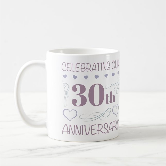 Taza De Café Elegante 30° Aniversario Boda Púrpura (Izquierda)