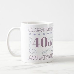 Taza De Café Elegante 40° Aniversario Boda Púrpura