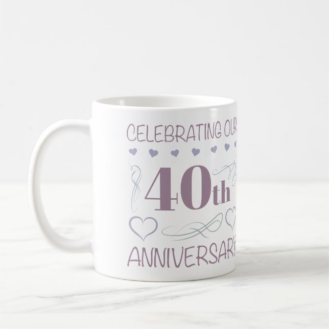 Taza De Café Elegante 40° Aniversario Boda Púrpura (Izquierda)