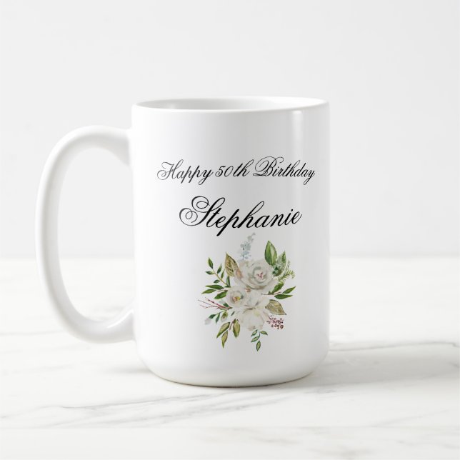 Taza De Café Elegante 50.ª floral de cumpleaños (Izquierda)