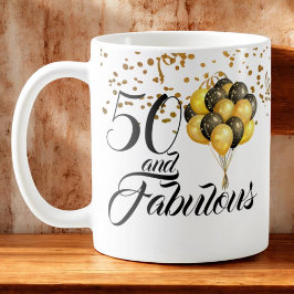 Taza De Café Elegante 50.º cumpleaños de oro tipo negro