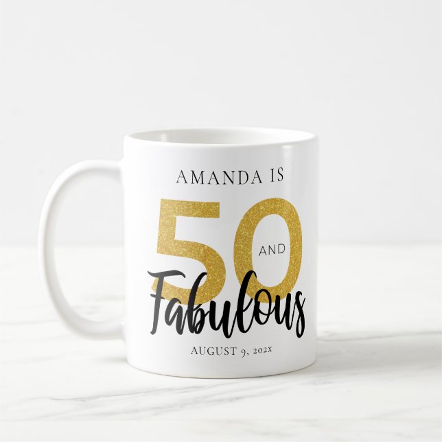Taza De Café Elegante 50 cumpleaños 50 y Fab personalizado (Izquierda)