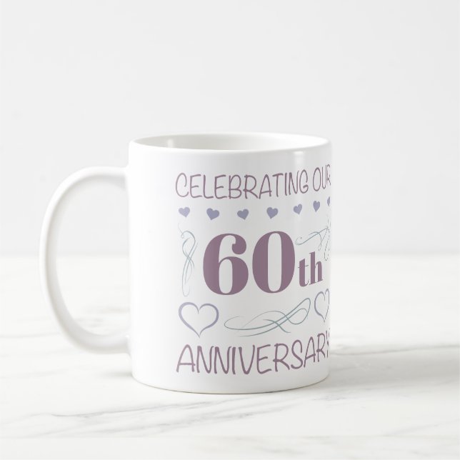 Taza De Café Elegante 60° Aniversario Boda Púrpura (Izquierda)
