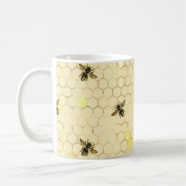 Taza De Café Elegante abejas amarillas doradas Honeycomb