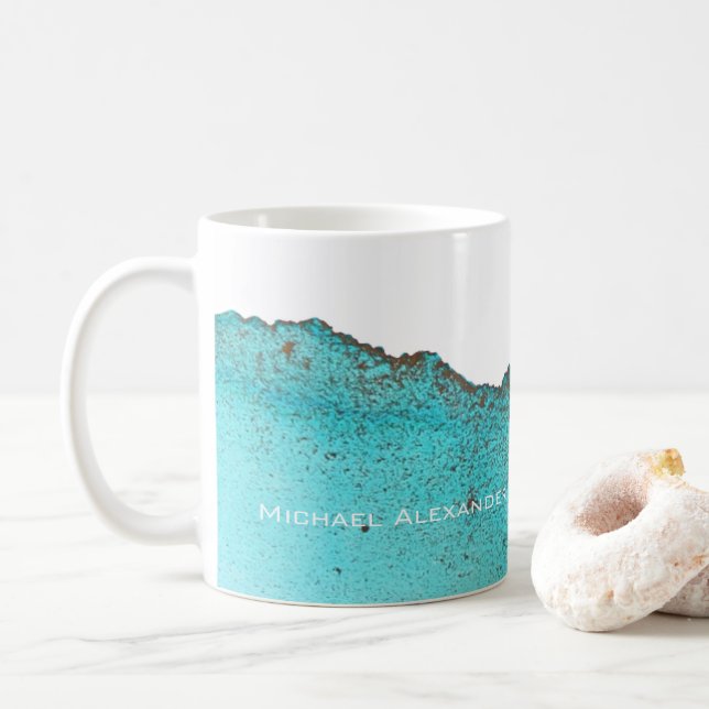Taza De Café Elegante Abstracto Arca de tinta dorada turquesa (Con donut)
