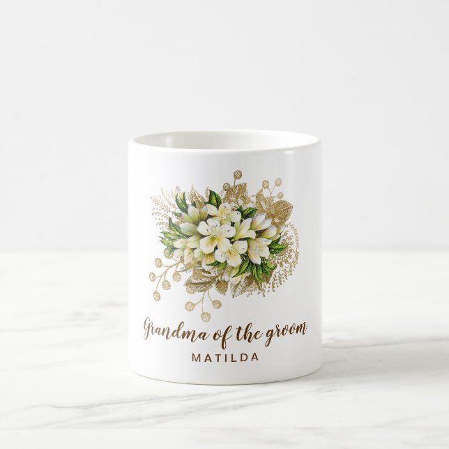 Taza De Café Elegante abuela floral dorada del novio (Centro)