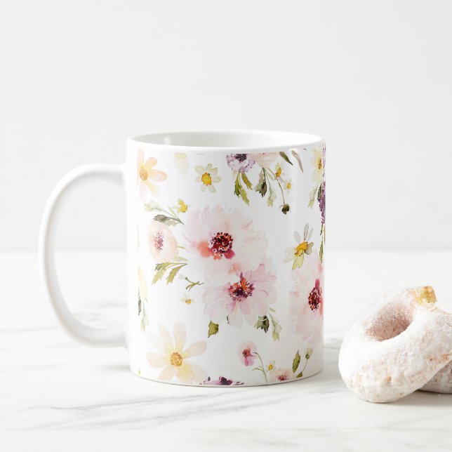 Taza de café elegante: acuarela (Con donut)