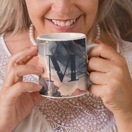 Taza De Café Elegante acuarela Ágata de Mármol Resumen Monogram