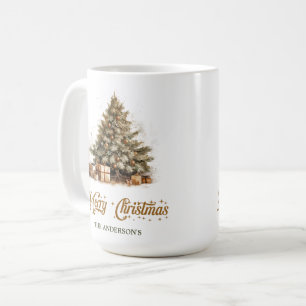 Taza De Café Elegante acuarela color de agua de árbol de Navida