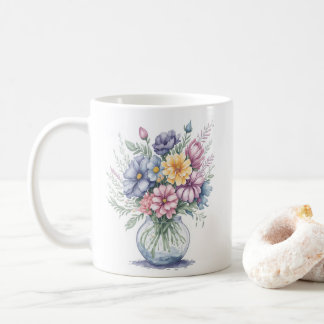 Taza De Café Elegante acuarela Flor Bouquet Flores silvestres