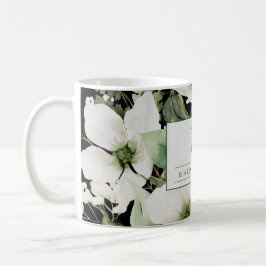 Taza De Café Elegante acuarela floral blanco y negro