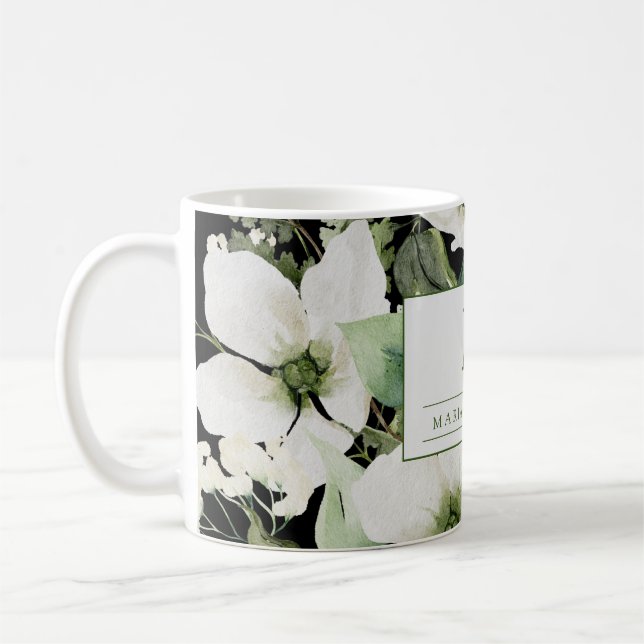 Taza De Café Elegante acuarela floral blanco y negro (Izquierda)