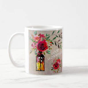 Taza De Café Elegante acuarela floral magenta