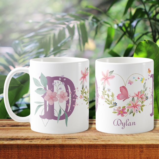 Taza De Café Elegante acuarela Floral Mariposa Monograma D (Subido por el creador)