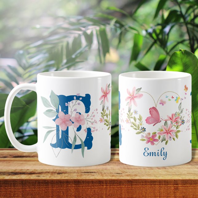Taza De Café Elegante acuarela Floral Mariposa Monograma E (Subido por el creador)