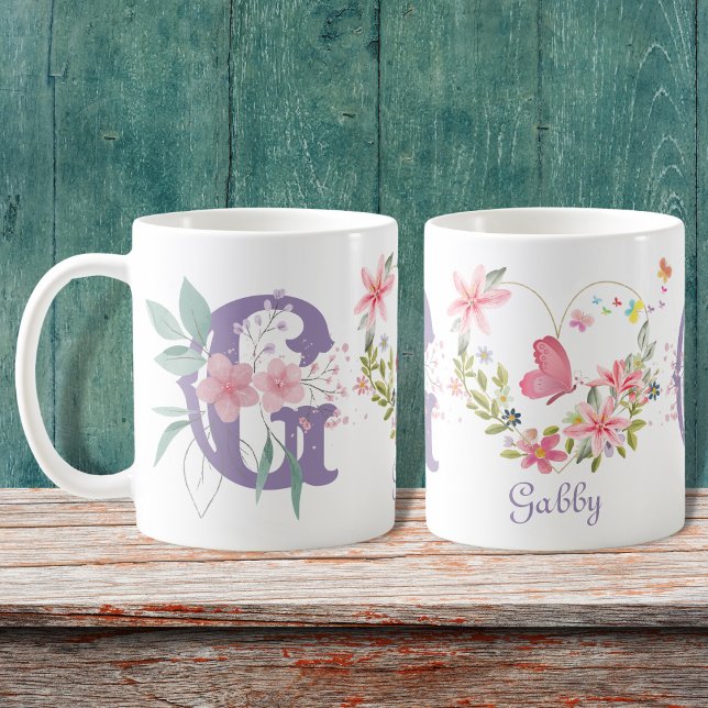 Taza De Café Elegante acuarela Floral Mariposa Monograma G (Subido por el creador)
