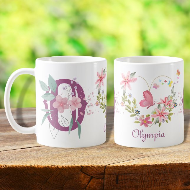 Taza De Café Elegante acuarela Floral Mariposa Monograma O (Subido por el creador)