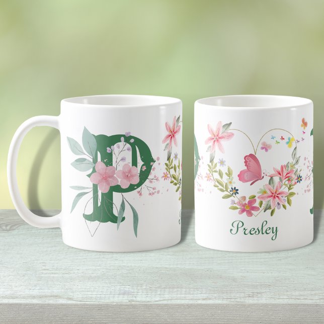 Taza De Café Elegante acuarela Floral Mariposa Monograma P (Subido por el creador)