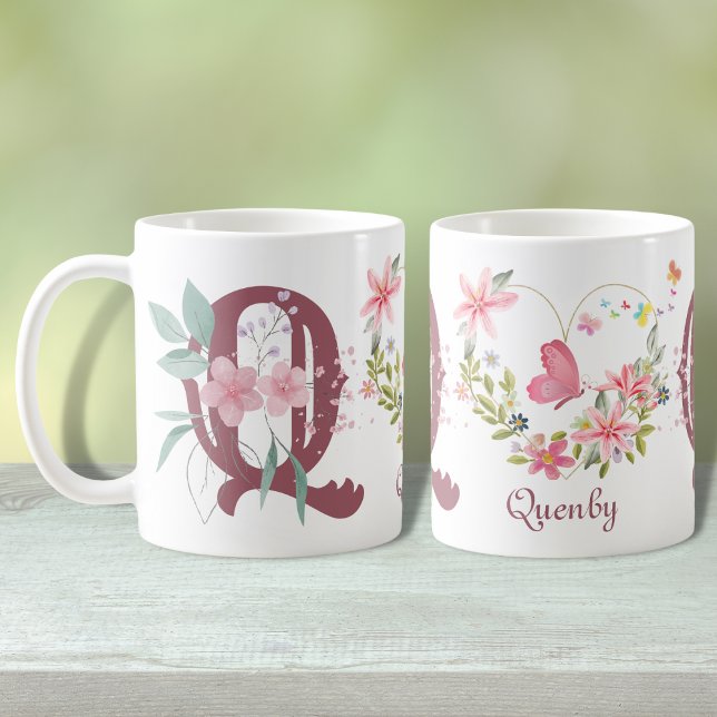 Taza De Café Elegante acuarela Floral Mariposa Monograma Q (Subido por el creador)