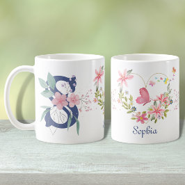 Taza De Café Elegante acuarela Floral Mariposa Monograma S