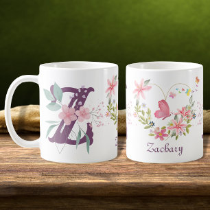 Taza De Café Elegante acuarela Floral Mariposa Monograma Z