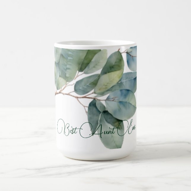 Taza De Café Elegante acuarela foliage verde eucalipto tía (Centro)