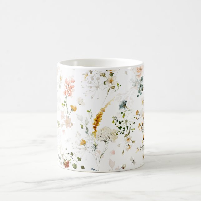 Taza De Café Elegante acuarela Jardín de flores silvestres (Centro)