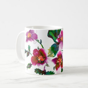 Taza De Café Elegante acuarela moderna flores silvestres de col
