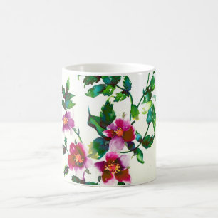 Taza De Café Elegante acuarela moderna flores silvestres de col