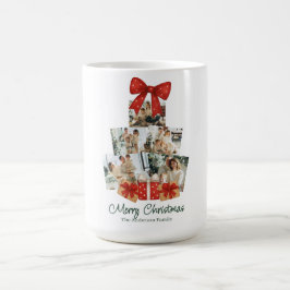 Taza De Café Elegante acuarela Red Bow Family Árbol de Navidad