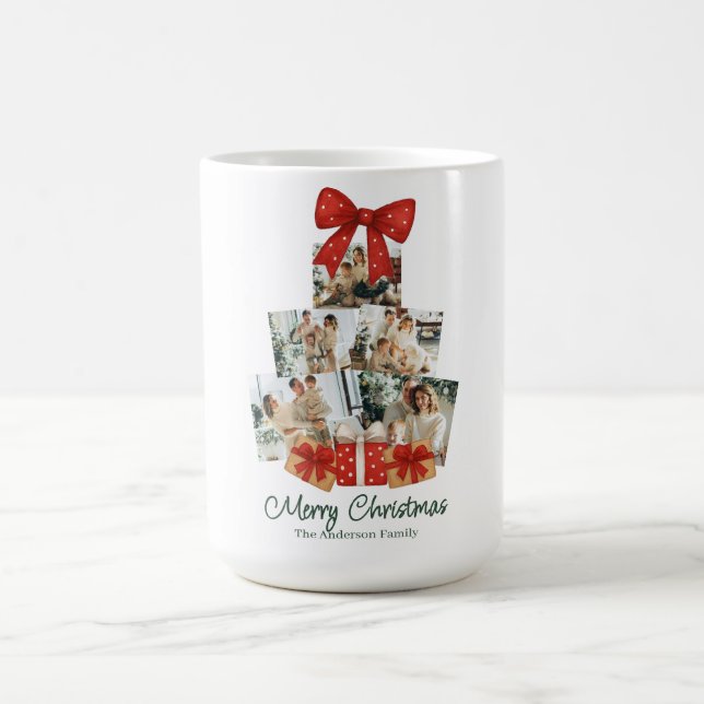 Taza De Café Elegante acuarela Red Bow Family Árbol de Navidad (Centro)