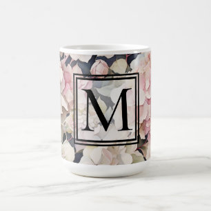 Taza De Café Elegante acuarela rosa hidrangeas florales