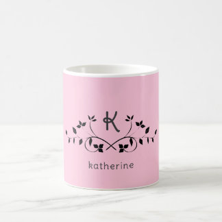 Taza De Café Elegante adorable mug. en monograma rosa