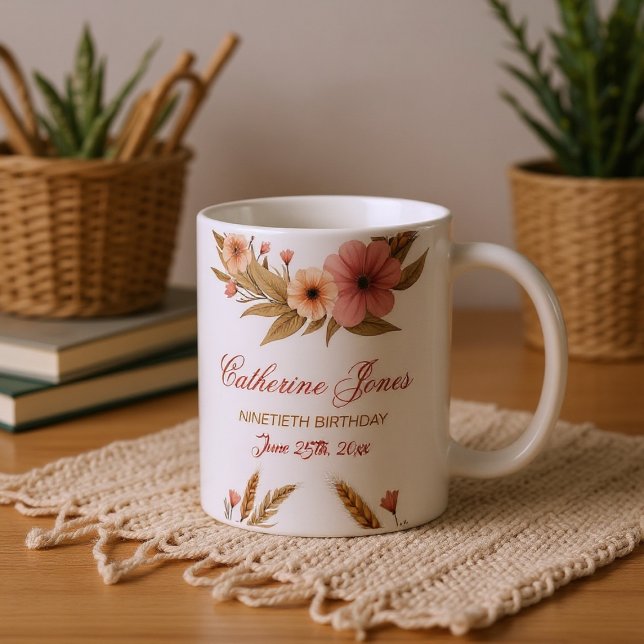 Taza De Café Elegante alfombra de cumpleaños 90 para la abuela  (Subido por el creador)