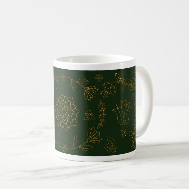 Taza De Café Elegante alfombra verde esmeralda y dorada de arte (Anverso derecho)