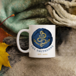 Taza De Café Elegante Ancla de color de agua Nautical Name Navy
