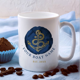 Taza De Café Elegante Ancla de color de agua Nautical Name Navy