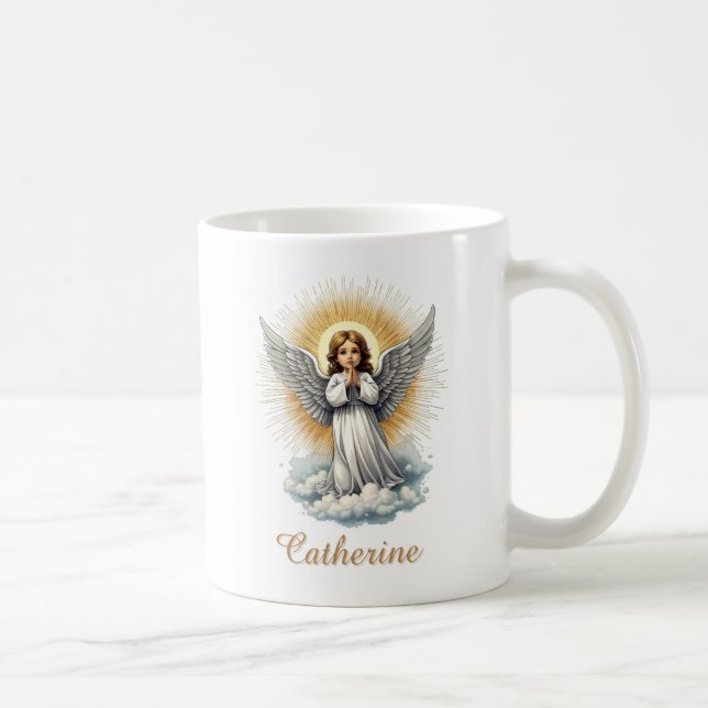 Taza De Café Elegante Ángel Blanco Religioso Cristiano (Derecha)