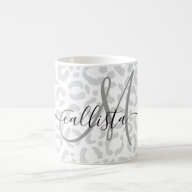 Taza De Café Elegante animal de leopardo gris blanco (Centro)