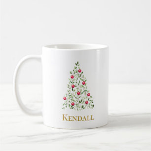Taza De Café Elegante Árbol de Navidad acuarela personalizado