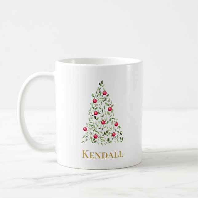 Taza De Café Elegante Árbol de Navidad acuarela personalizado (Izquierda)