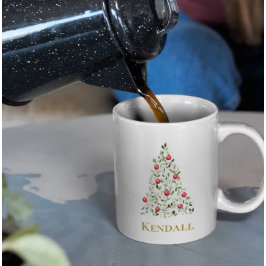 Taza De Café Elegante Árbol de Navidad acuarela personalizado