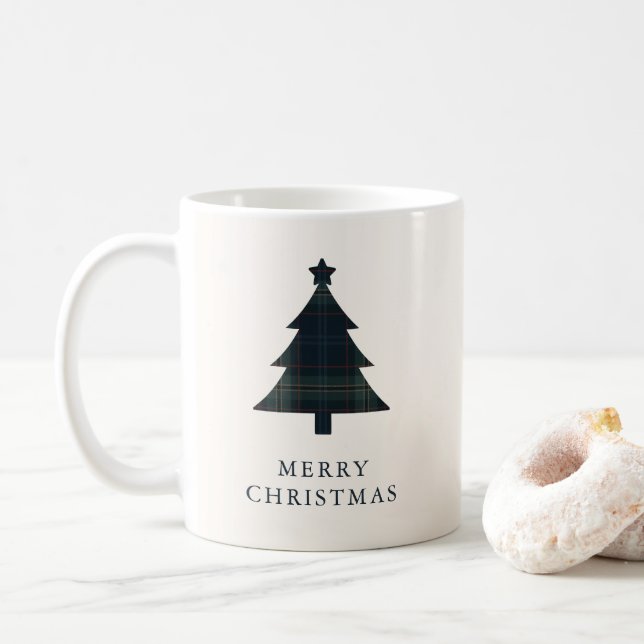 Taza De Café Elegante árbol de navidad azul y verde (Con donut)