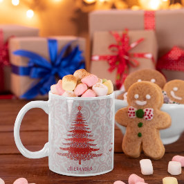 Taza De Café Elegante árbol de Navidad Rojo Flechas de nieve pe