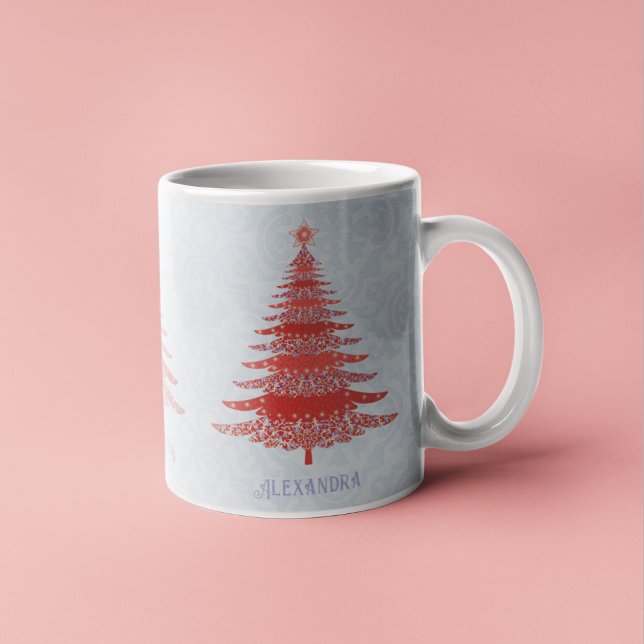 Taza De Café Elegante árbol de Navidad rojo verde personalizado (Subido por el creador)