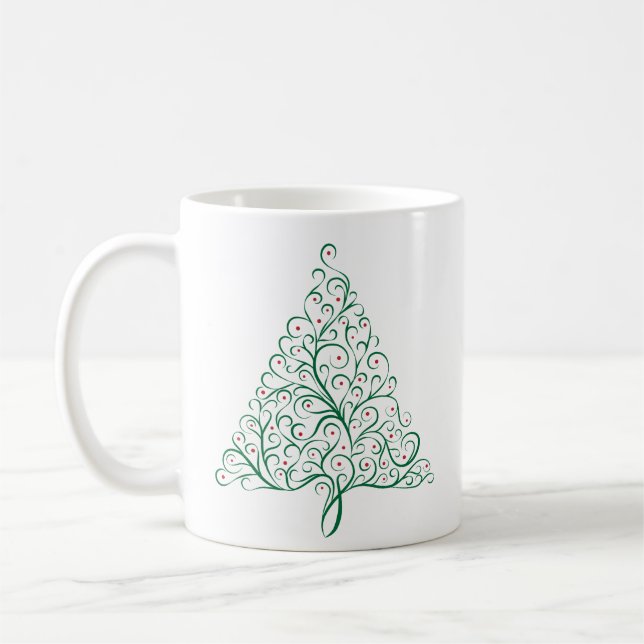 Taza De Café Elegante árbol de Navidad rojo y verde caligrafía (Izquierda)
