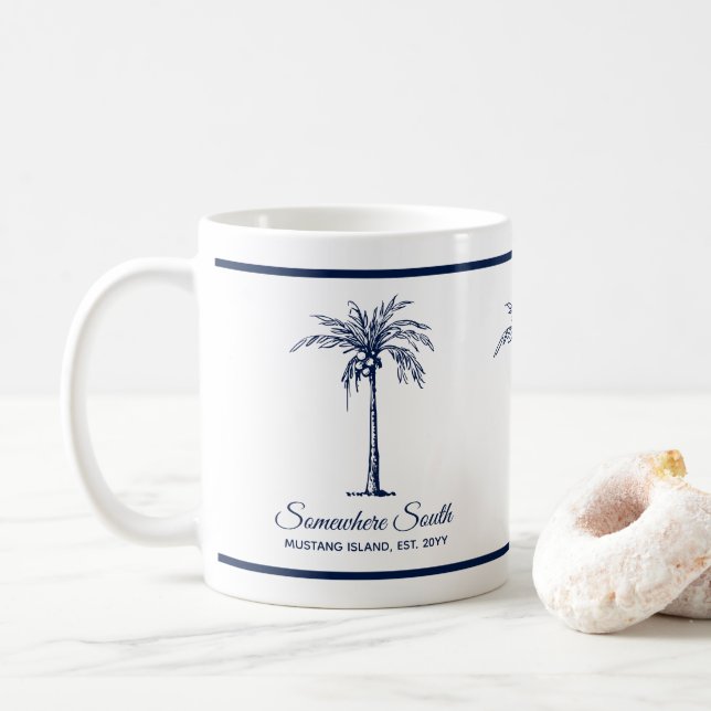 Taza De Café Elegante árbol de palmas azules personalizado (Con donut)