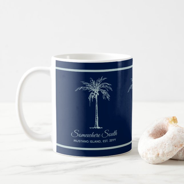 Taza De Café Elegante árbol Verde azulado de palma azul pálido  (Con donut)